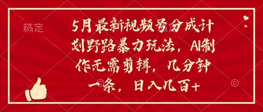 5月最新视频号分成计划野路暴力玩法，ai制作，无需剪辑。几分钟一条，…-乐码云集