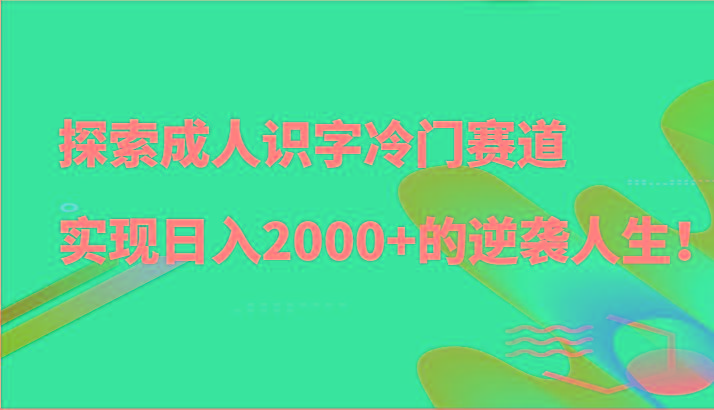 探索成人识字冷门赛道,实现日入2000+的逆袭人生!-乐码云集