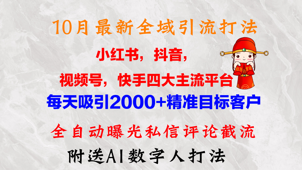 10月最新小红书，抖音，视频号，快手四大平台全域引流，，每天吸引2000…-乐码云集