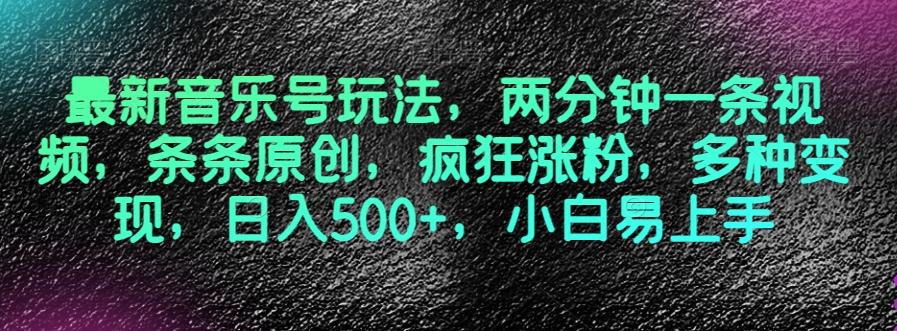 最新音乐号玩法，两分钟一条视频，条条原创，疯狂涨粉，多种变现，日入500+，小白易上手【揭秘】-乐码云集