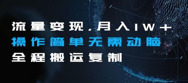 流量变现，月入1W+操作简单无需动脑全程搬运复制【揭秘】-乐码云集