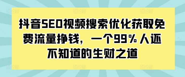抖音SEO视频搜索优化获取免费流量挣钱，一个99%人还不知道的生财之道-乐码云集