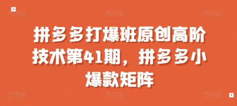 拼多多打爆班原创高阶技术第41期，拼多多小爆款矩阵-乐码云集