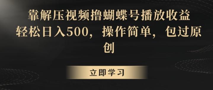 靠解压视频撸蝴蝶号播放收益，轻松日入500，操作简单，包过原创【揭秘】-乐码云集