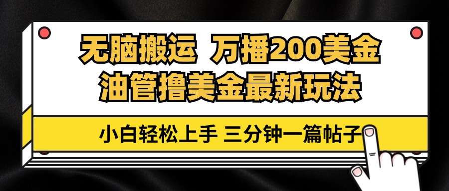 油管无脑搬运撸美金玩法教学，万播200刀，三分钟一篇帖子，小白轻松上手-乐码云集