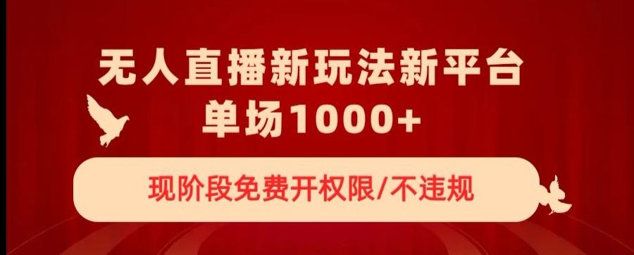 无人直播新平台新玩法，现阶段免费开授权，不违规，单场收入1000+【揭秘】-乐码云集