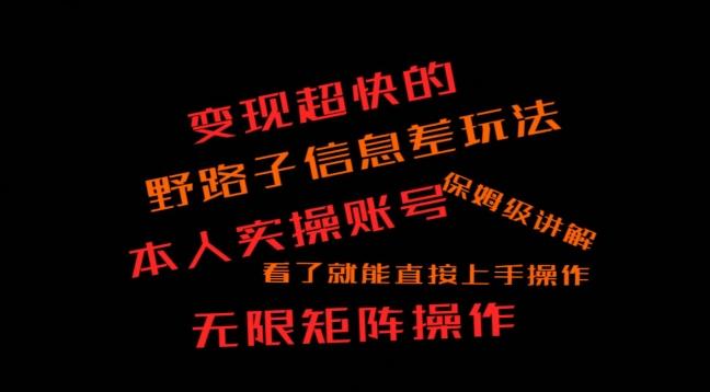 变现超快的野路子信息差玩法，本人实操账号保姆级讲解-乐码云集