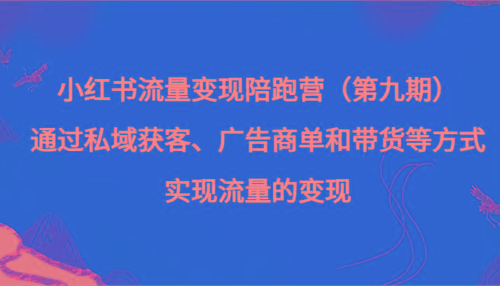 小红书流量变现陪跑营（第九期）通过私域获客、广告商单和带货等方式实现流量变现-乐码云集