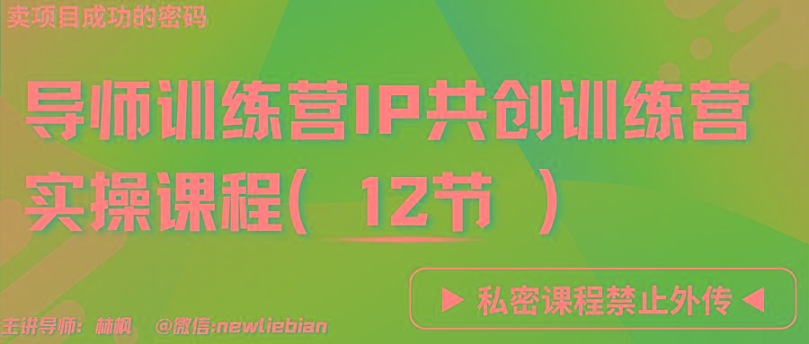 导师训练营3.0IP共创训练营私密实操课程(12节)-卖项目的密码成功秘诀-乐码云集
