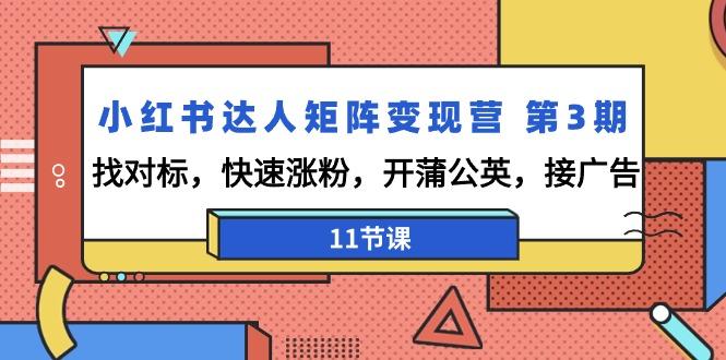 小红书达人矩阵变现营 第3期，找对标，快速涨粉，开蒲公英，接广告-11节课-乐码云集