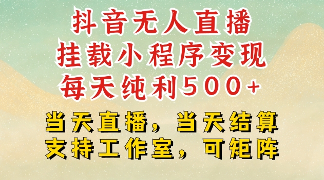 抖音无人直播挂载小程序变现每天纯利500+当天直播，当天结算支持工作室，可矩阵【揭秘】-乐码云集