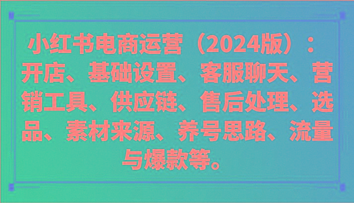 小红书电商运营(2024版)：开店、设置、供应链、选品、素材、养号、流量与爆款等-乐码云集