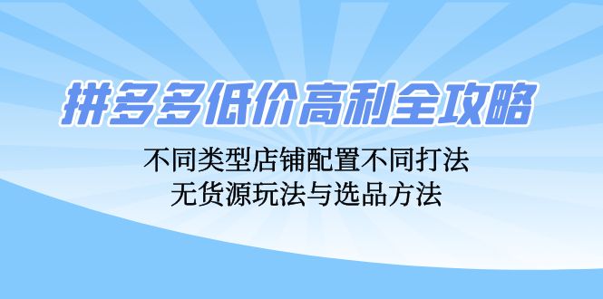 拼多多低价高利全攻略：不同类型店铺配置不同打法，无货源玩法与选品方法-乐码云集