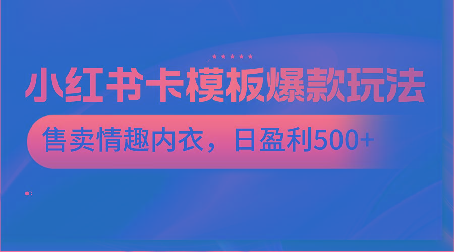 小红书卡模板爆款玩法，售卖情趣内衣，日盈利500+-乐码云集