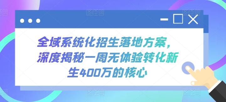 全域系统化招生落地方案，深度揭秘一周无体验转化新生400万的核心-乐码云集