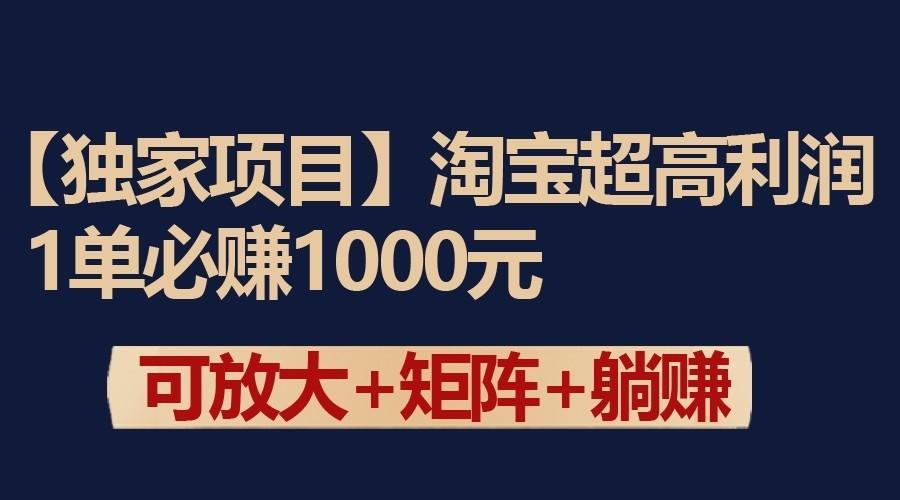 独家淘宝超高利润项目:1单必赚1000元,可放大可矩阵操作-乐码云集
