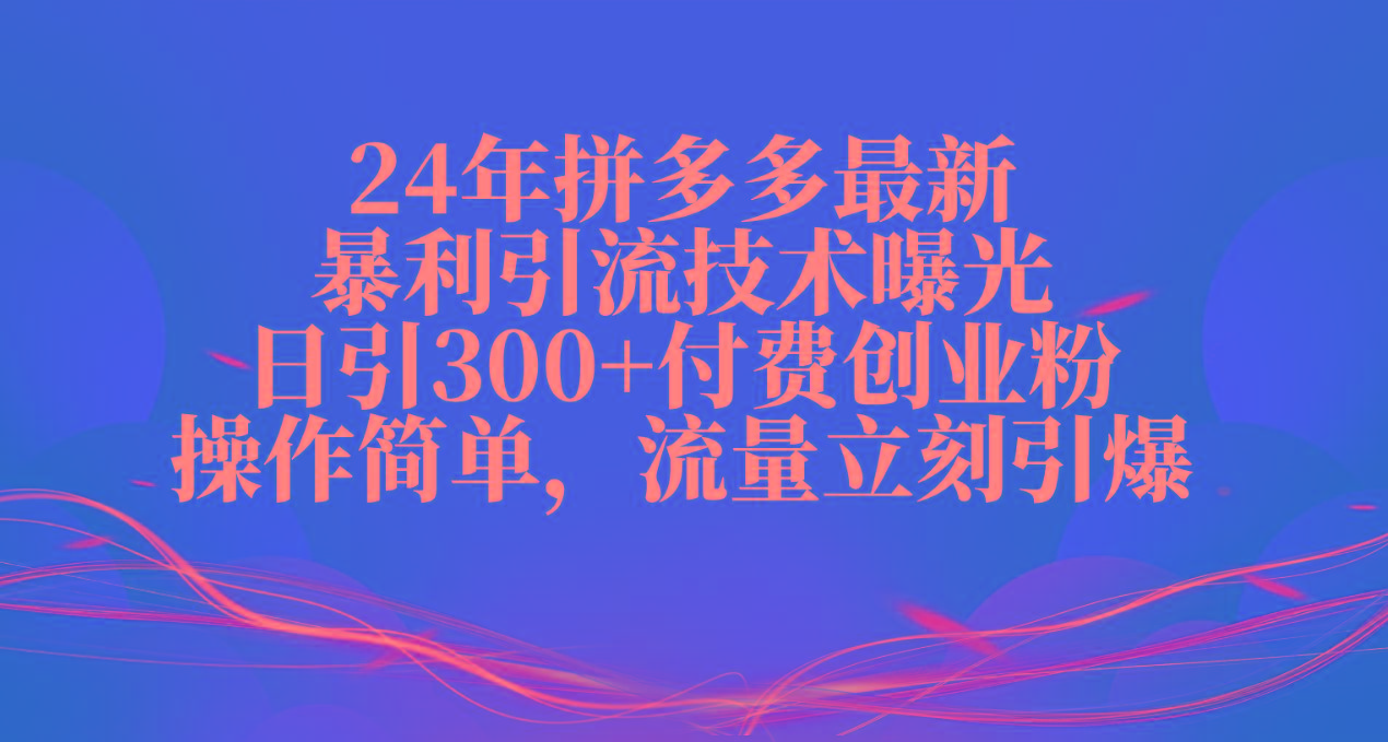 24年拼多多最新暴利引流技术曝光，日引300+付费创业粉，操作简单，流量…-乐码云集