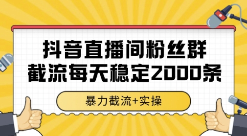 抖音直播间粉丝群暴力截流，一台电脑每天稳定2000条数据，暴力截流+实操 【揭秘】-乐码云集