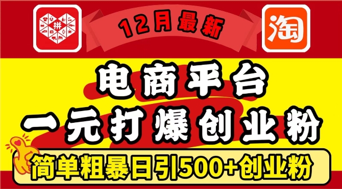 12月最新：电商平台1元打爆创业粉，简单粗暴日引500+精准创业粉，轻松月入过W【揭秘】-乐码云集