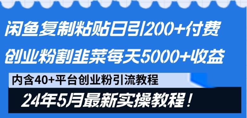 闲鱼复制粘贴日引200+付费创业粉，24年5月最新方法！割韭菜日稳定5000+收益-乐码云集