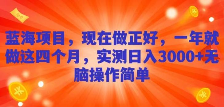 蓝海项目，现在做正好，一年就做这4个月，实测日入3000+，无脑简单操作！-乐码云集