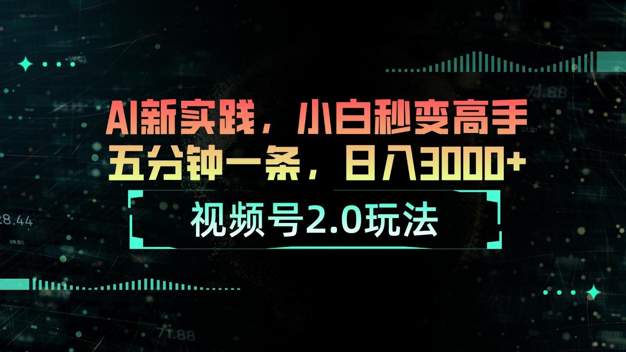 视频号2.0玩法 AI新实践，小白秒变高手五分钟一条，日入3000+-乐码云集
