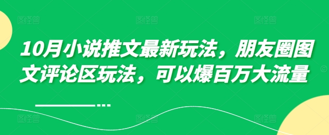 10月小说推文最新玩法，朋友圈图文评论区玩法，可以爆百万大流量 -乐码云集