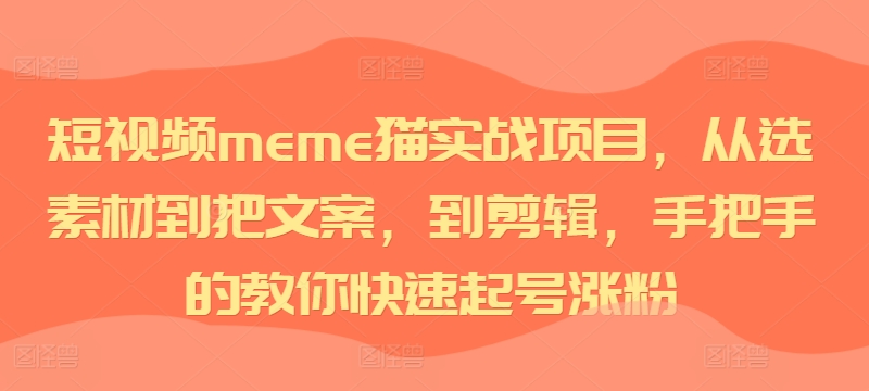 短视频meme猫实战项目，从选素材到把文案，到剪辑，手把手的教你快速起号涨粉-乐码云集
