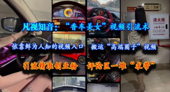 凡视知音：“香车美女”视频引流术，依靠鲜为人知的视频入口，搬运“高端圈子”视频，引流精准创业粉，评论区一堆“求带”-乐码云集