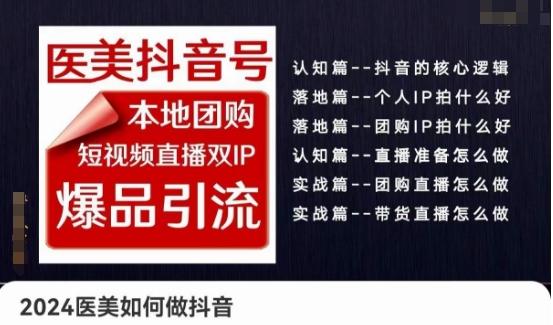 2024医美如何做抖音医美抖音号，本地团购、短视频直播双ip爆品引流，实操落地课-乐码云集