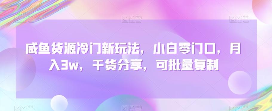 咸鱼货源冷门新玩法，小白零门口，月入3w，干货分享，可批量复制-乐码云集