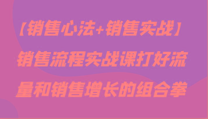 【销售心法+销售实战】销售流程实战课打好流量和销售增长的组合拳-乐码云集