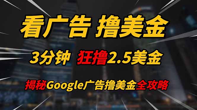看广告，撸美金！！3分钟赚2.5美金！！日入200美金不是梦！揭秘Google...-乐码云集