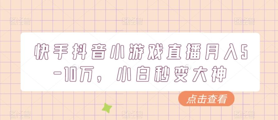 快手抖音小游戏直播月入5-10万，小白秒变大神-乐码云集