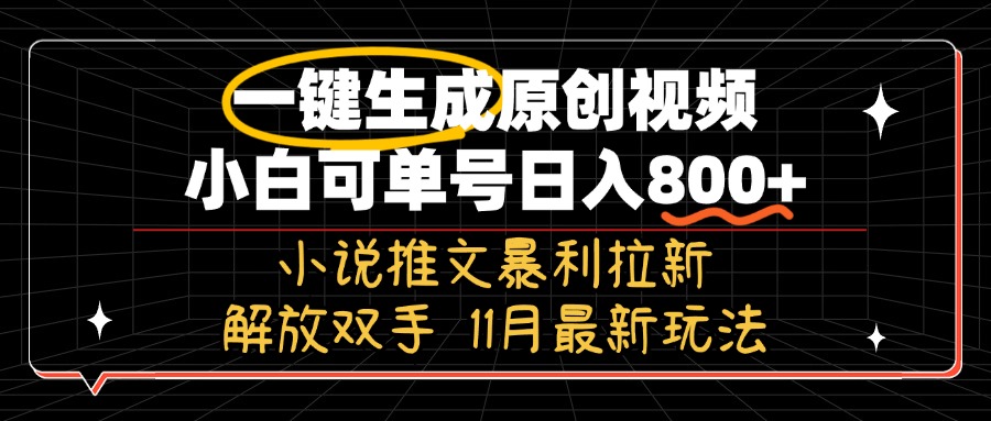 11月最新玩法小说推文暴利拉新，一键生成原创视频，小白可单号日入800+…-乐码云集