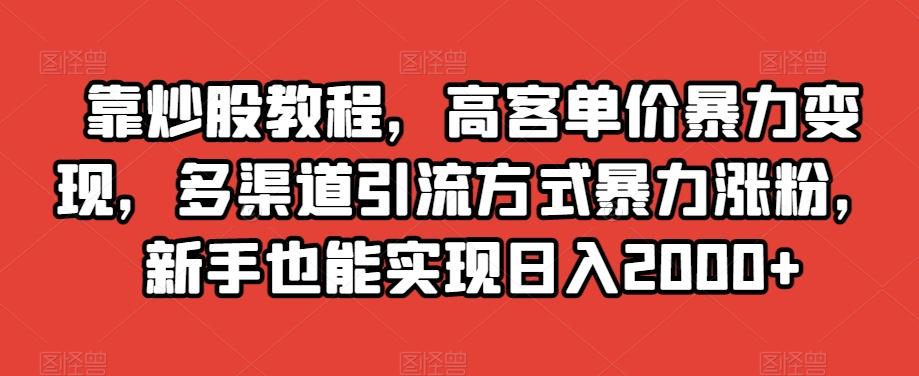 靠炒股教程，高客单价暴力变现，多渠道引流方式暴力涨粉，新手也能实现日入2000+【揭秘】-乐码云集