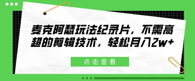 麦克阿瑟玩法纪录片，不需高超的剪辑技术，轻松月入2w+【揭秘】-乐码云集