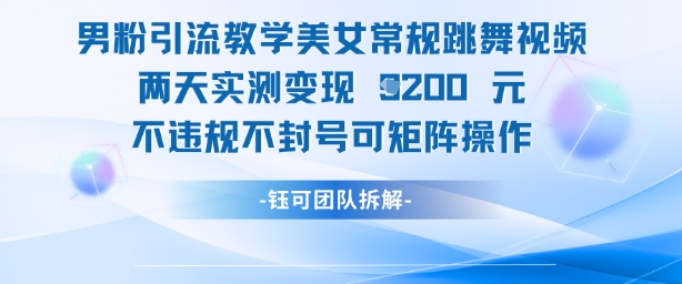 男粉引流教学美女常规跳舞视频两天实测变现1k+，不违规不封号可矩阵操作-乐码云集