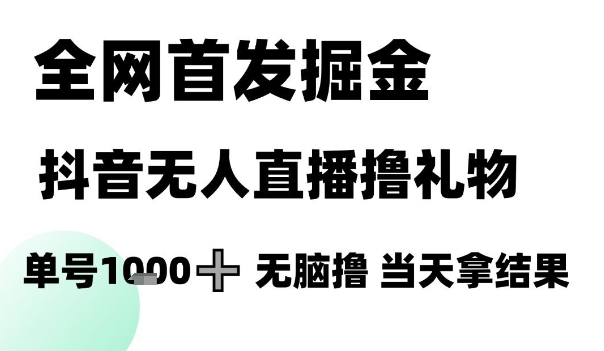 全网首发掘金抖音无人直播撸礼物，单号1k +无脑撸，当天拿结果【揭秘】-乐码云集
