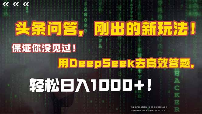 头条问答，刚出的新玩法！保证你没见过！结合Deepseek高效答题，日入1000+-乐码云集