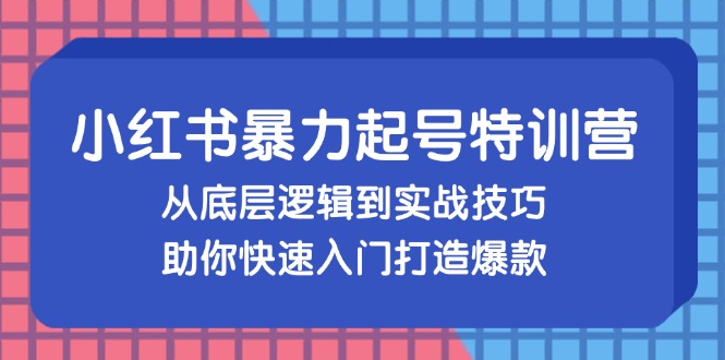 小红书暴力起号训练营，从底层逻辑到实战技巧，助你快速入门打造爆款-乐码云集