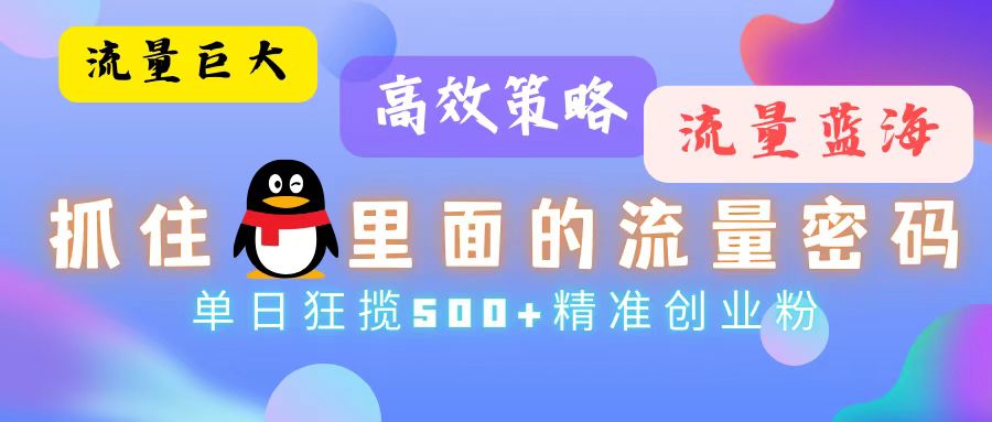 流量蓝海，抓住QQ里面的流量密码！高效策略，单日狂揽500+精准创业粉-乐码云集