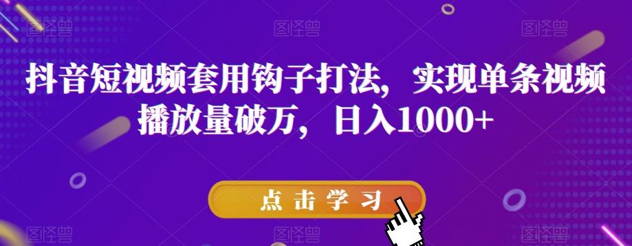 抖音短视频套用钩子打法，实现单条视频播放量破万，日入1000+【揭秘】-乐码云集