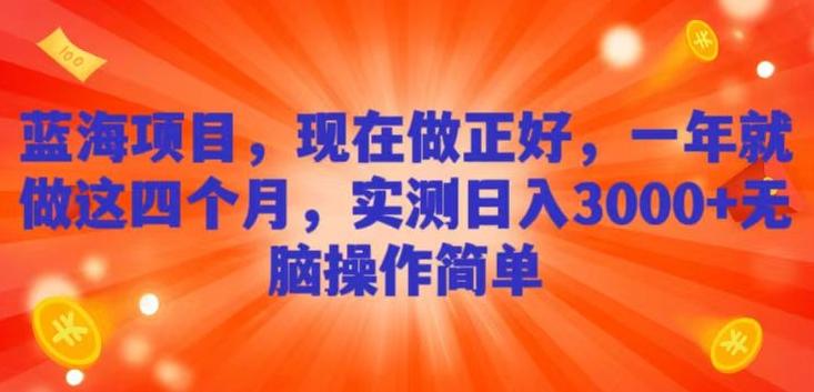 蓝海项目，现在做正好，一年就做这4个月，实测日入3000+，无脑简单操作-乐码云集