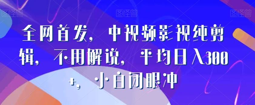 全网首发，中视频影视纯剪辑，不用解说，平均日入300+，小白闭眼冲-乐码云集