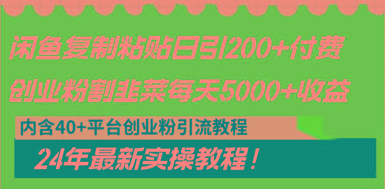 闲鱼复制粘贴日引200+付费创业粉，割韭菜日稳定5000+收益，24年最新教程！-乐码云集