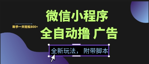 微信小程序全自动撸广告项目，彻底解决没流量的问题，新手一天8张+【揭秘】-乐码云集