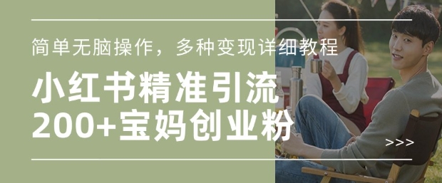 小红书混剪日引200+宝妈创业粉，简单无脑操作，多种变现详细教程-乐码云集