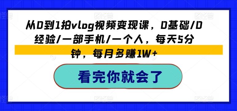 从0到1拍vlog视频变现课，0基础/0经验/一部手机/一个人，每天5分钟，每月多赚1W+-乐码云集