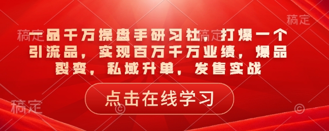 一品千万操盘手研习社，打爆一个引流品，实现百万千万业绩，爆品裂变，私域升单，发售实战-乐码云集